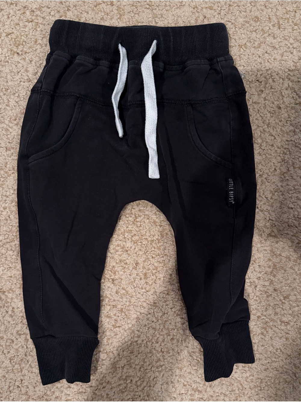 Little Bipsy Black Kids Jogger Sweatpants with White Drawstring
